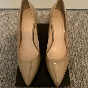 Cole Haan patent leather pointed toe pumps, nude